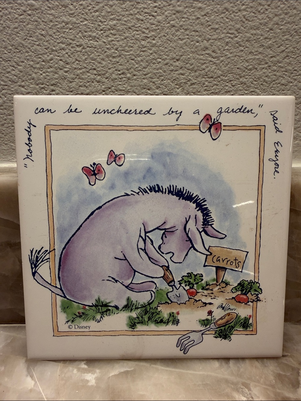Disney Lavender Eeyore Garden Tile Art with Pink Accents